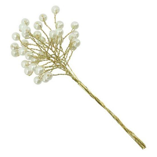Pearl on Wire 6mm Pack of 5 Bunches - Ivory/Gold